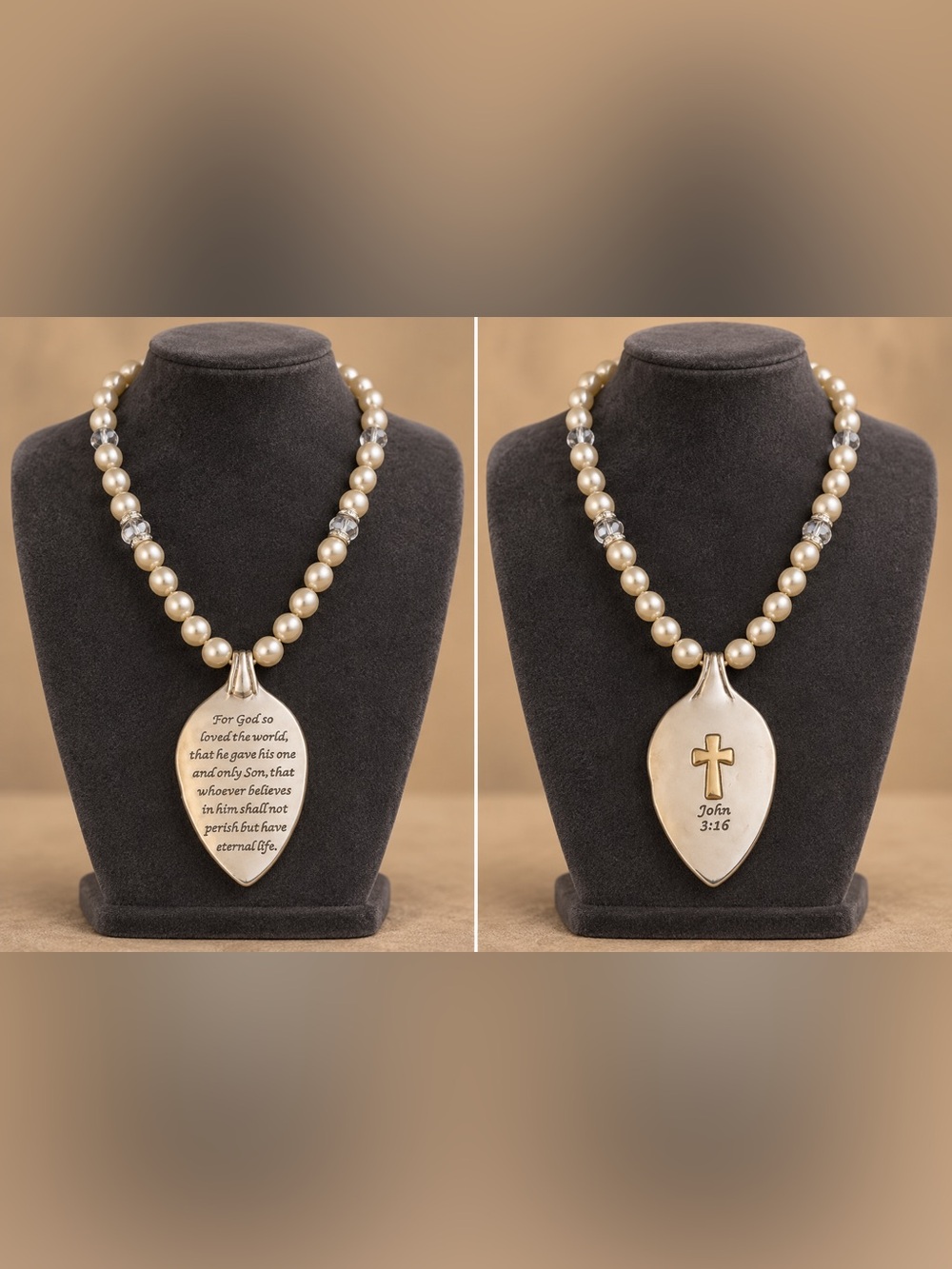 John 3:16 Faux Pearl Scripture Pendant Necklace 22.5